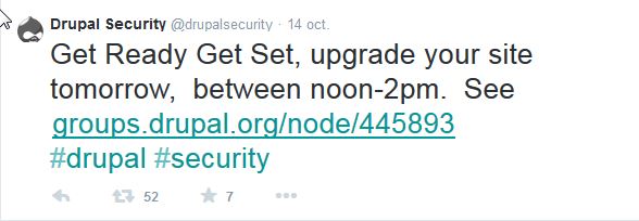 tweet of the Drupal security team on October 14