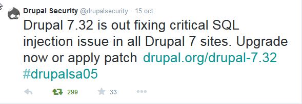 tweet of the Drupal security team of 15 October
