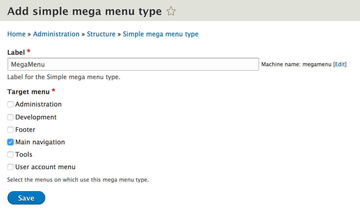 Create mega menu type