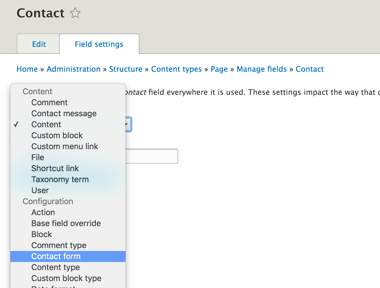Step3: select the contact form entity to be referenced